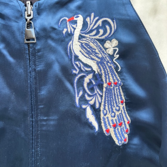 Zara Reversible Peacock Embroidered Satin Bomber Jacket Size Medium - Picture 4 of 13